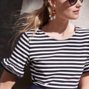 J. Crew Striped Knit Top with Ruffle Sleeves SZ XL